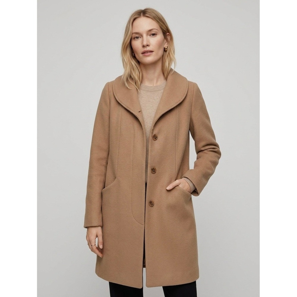 Wilfred Aritzia Cocoon Coat Italian Wool Blend Camel Tan Shawl Collar Size XXS